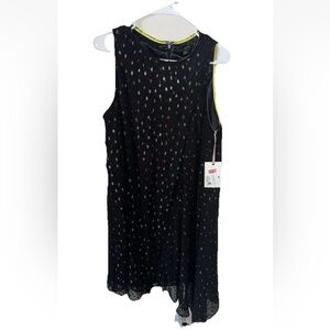 Alex Marie Black Rainbow Chiffon Dress Size 12 Sleeveless Asymmetric Hem NWT